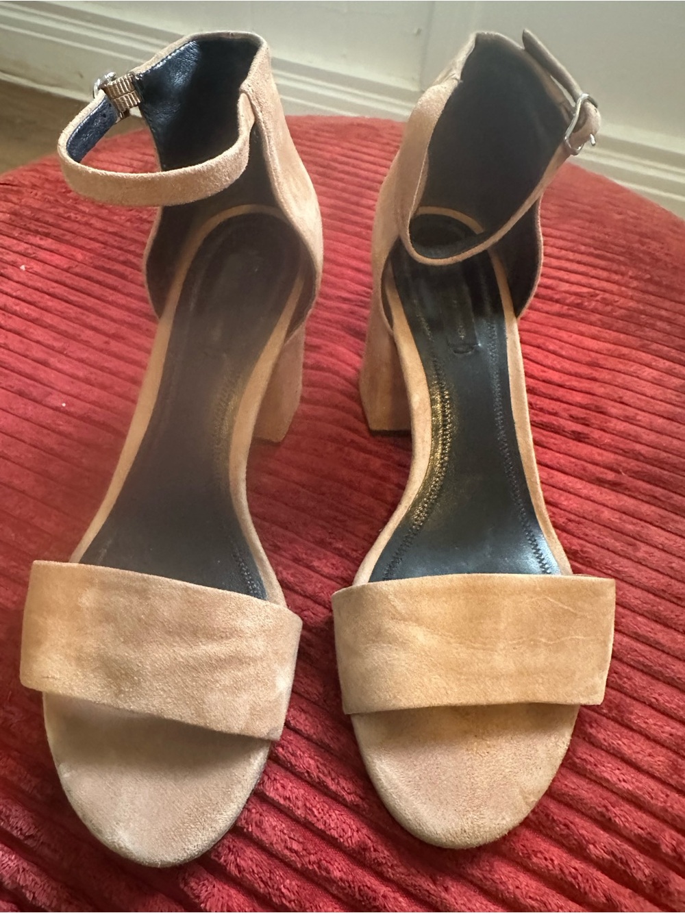 Alexander Wang Tan Suede Ankle-Strap Block Heels